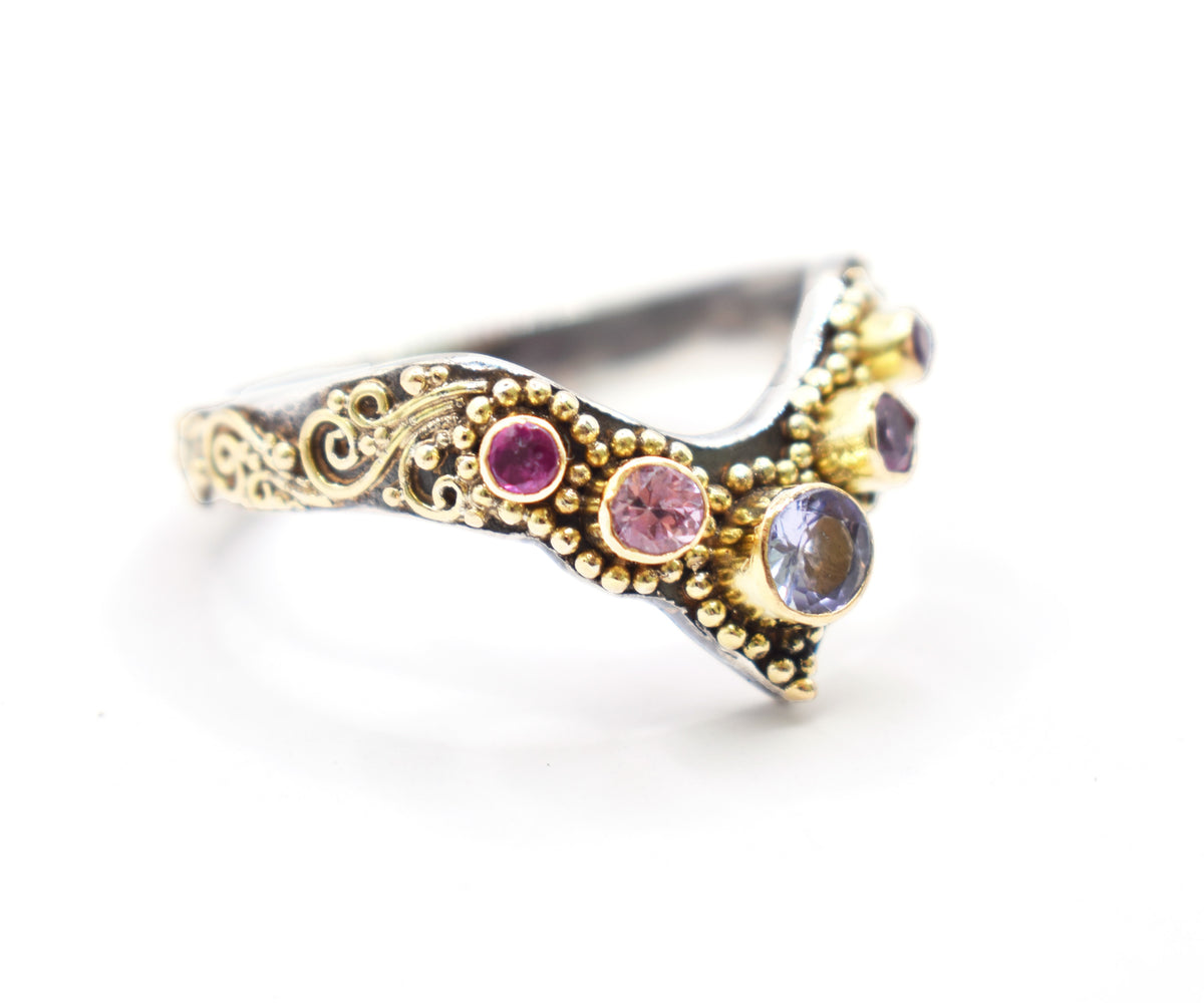 Anillo Fusión tanzanita y zafiros