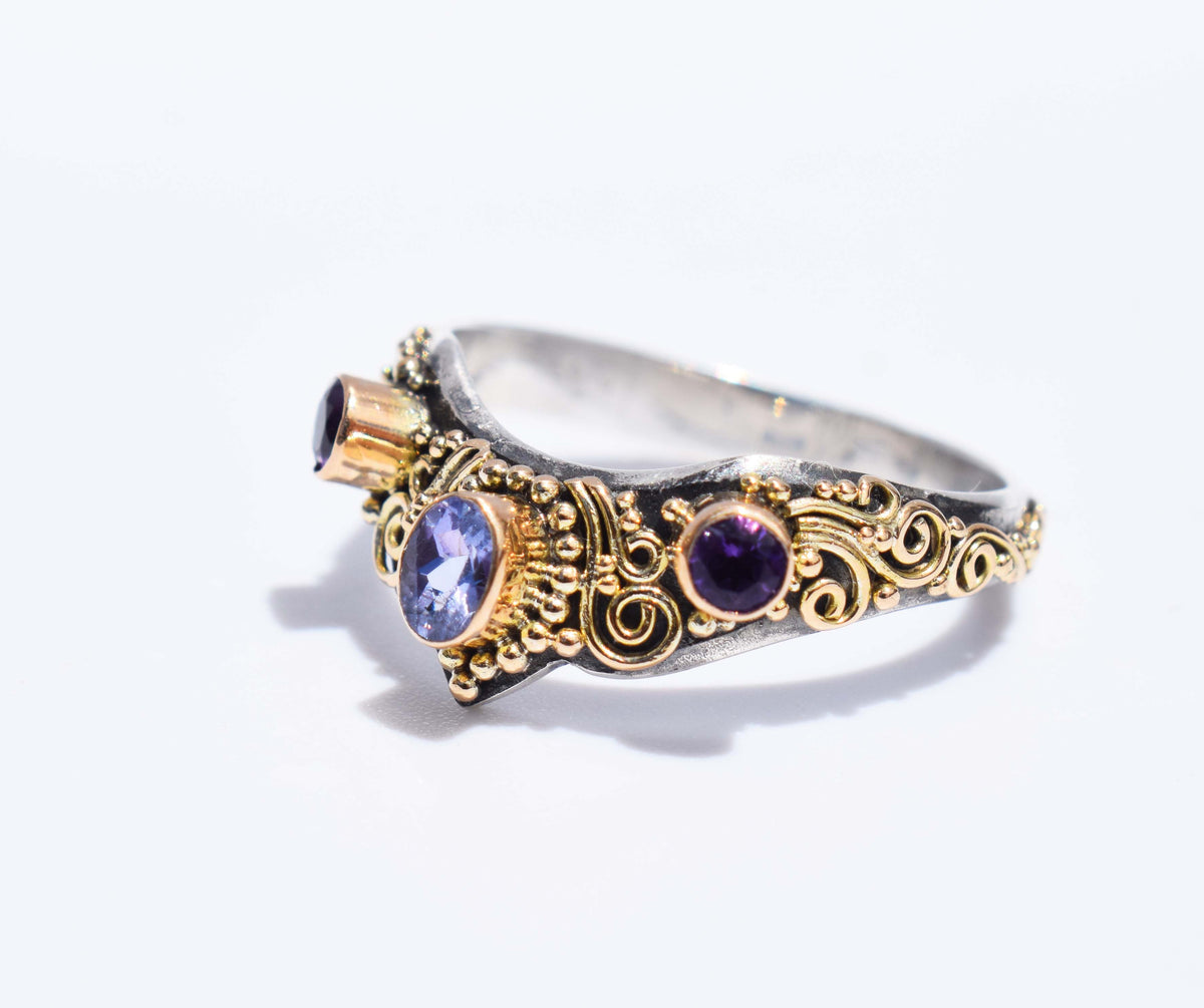 Anillo Fusión Tanzanita Amatistas