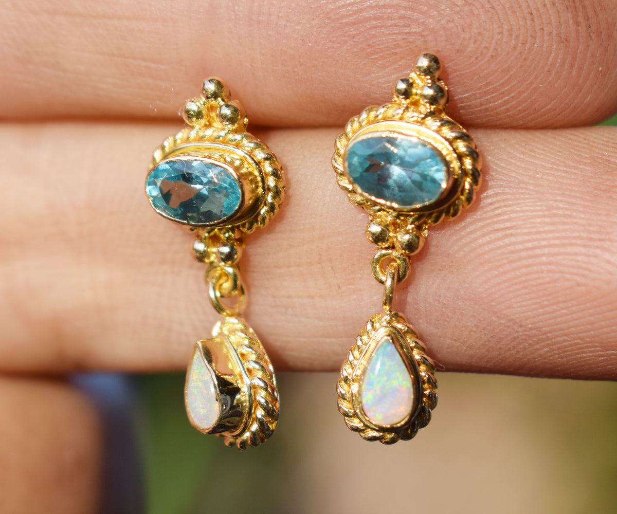 Aros Oval Drop Apatita y Opalos