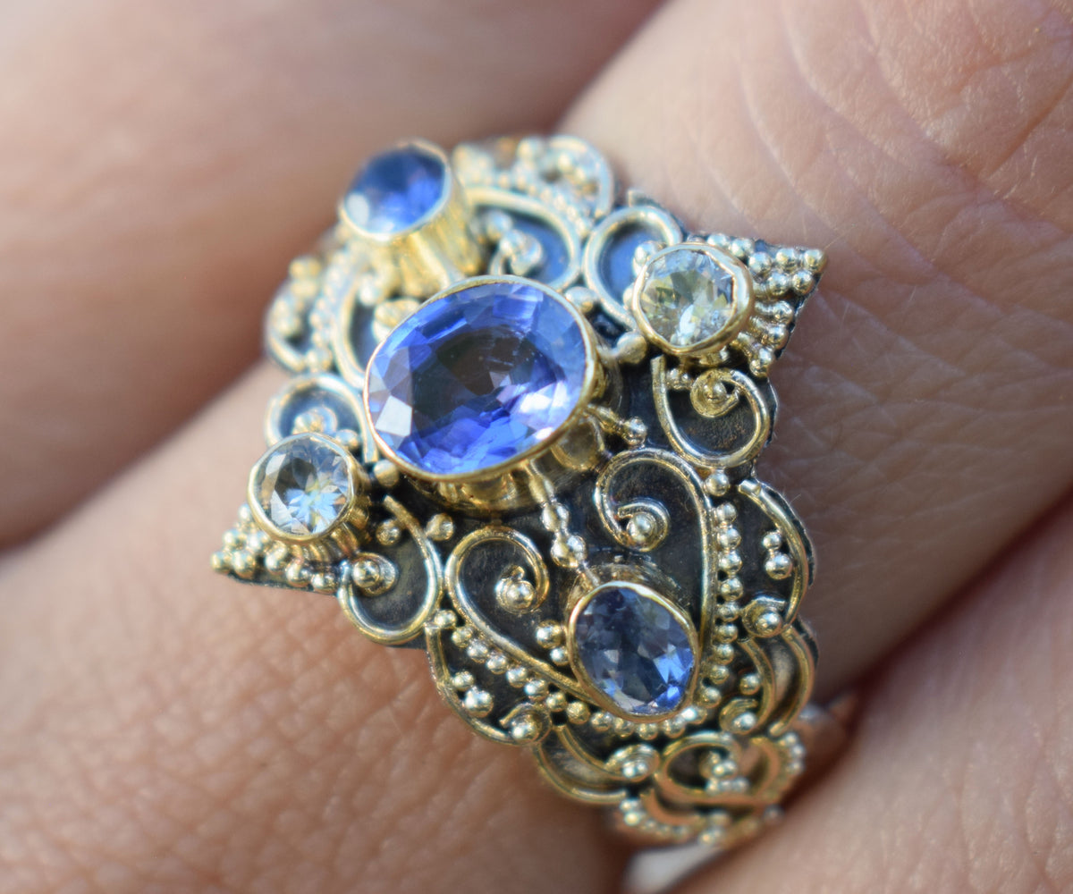 Anillo gold and silver Kerala Tanzanita