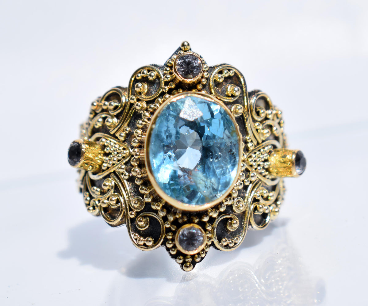 Anillo Lotus Aguamarina