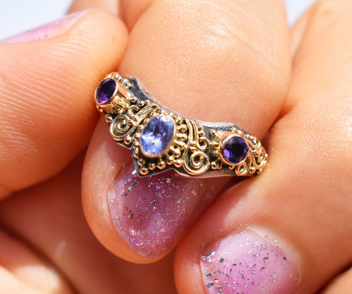 Anillo Fusión Tanzanita Amatistas