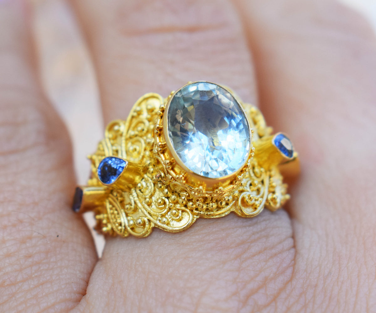 Anillo gold Antara Aguamarina