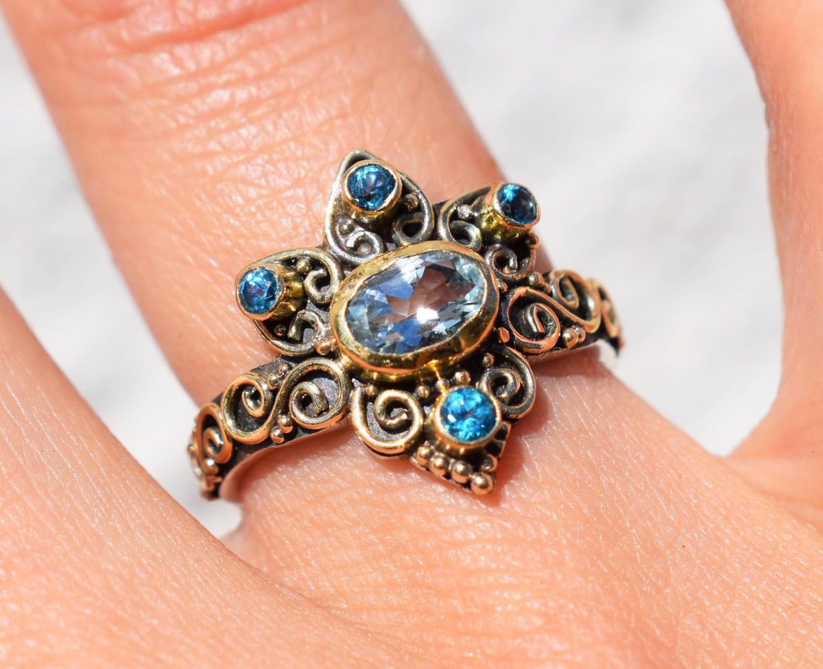 Anillo Cosmic Star Aguamarina