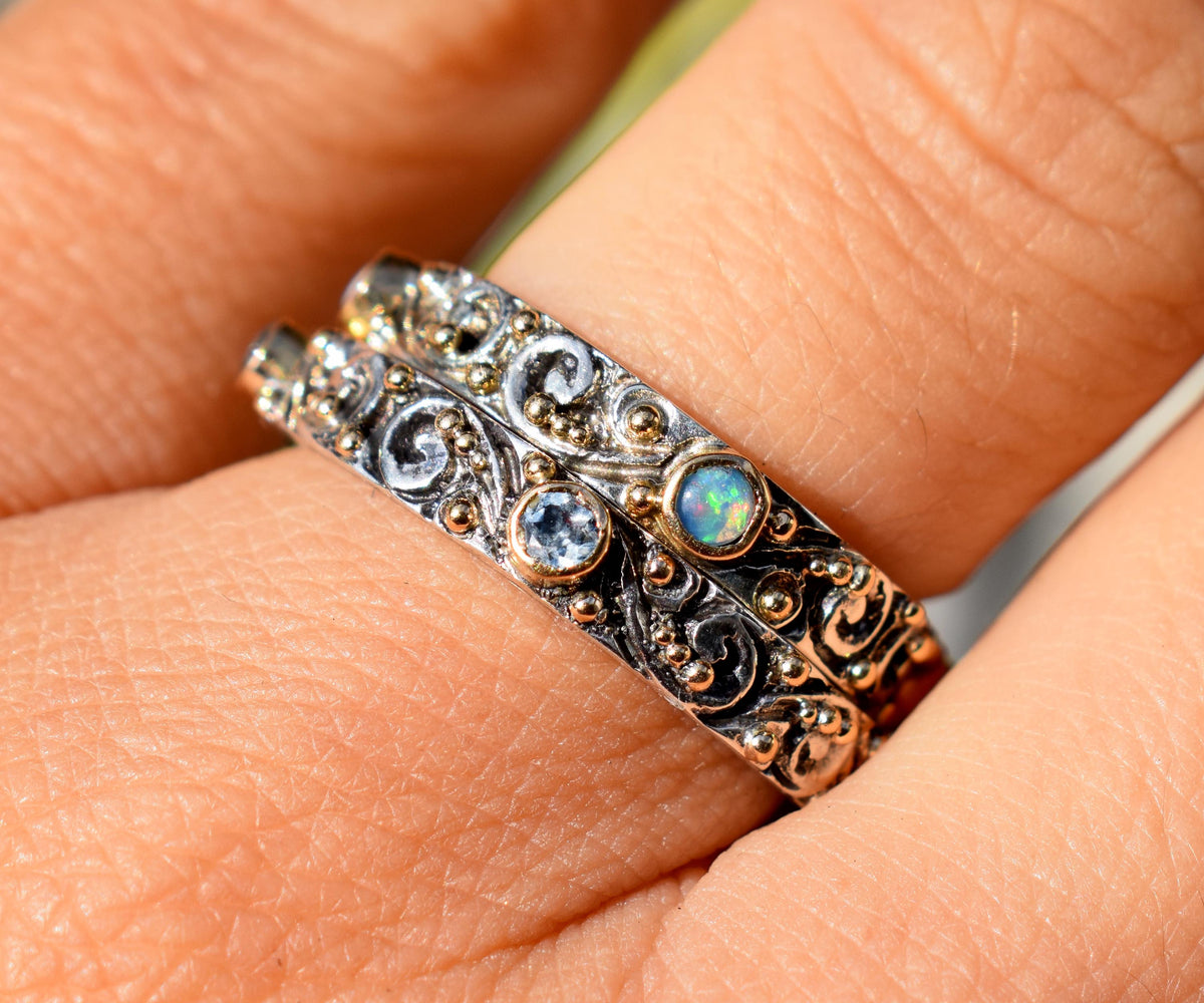 Anillo Basic Tallado Aguamarina