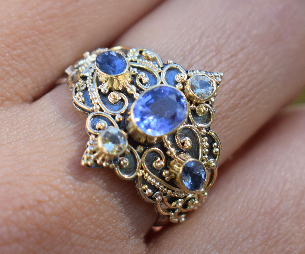 Anillo gold and silver Kerala Tanzanita