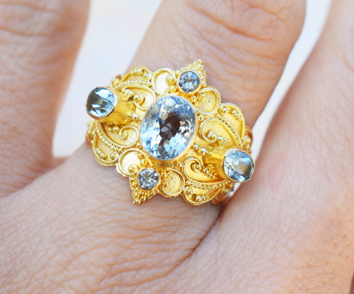 Anillo gold Kerala Aguamarina