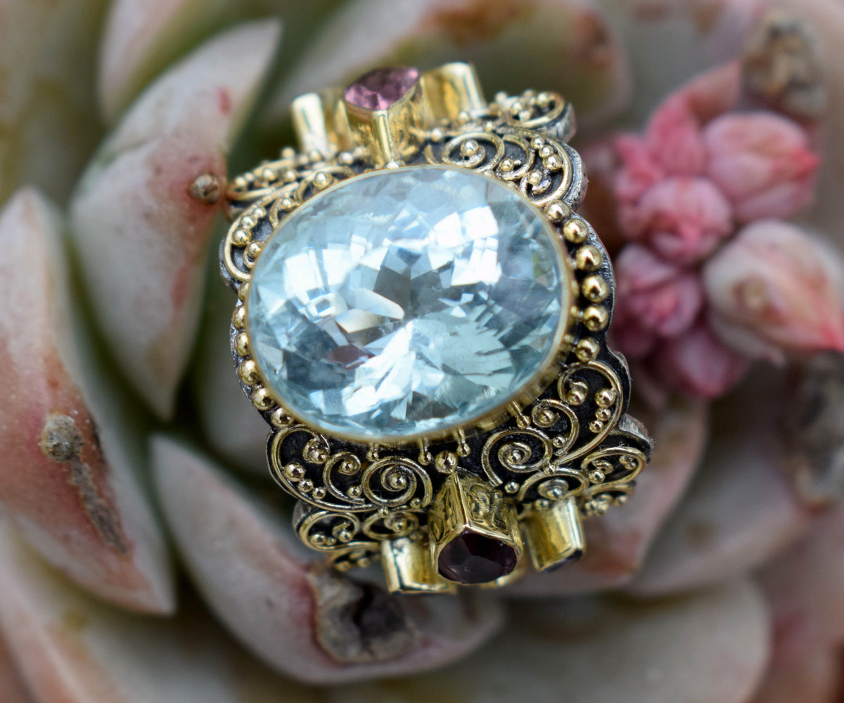 Anillo Magnolia Aguamarina