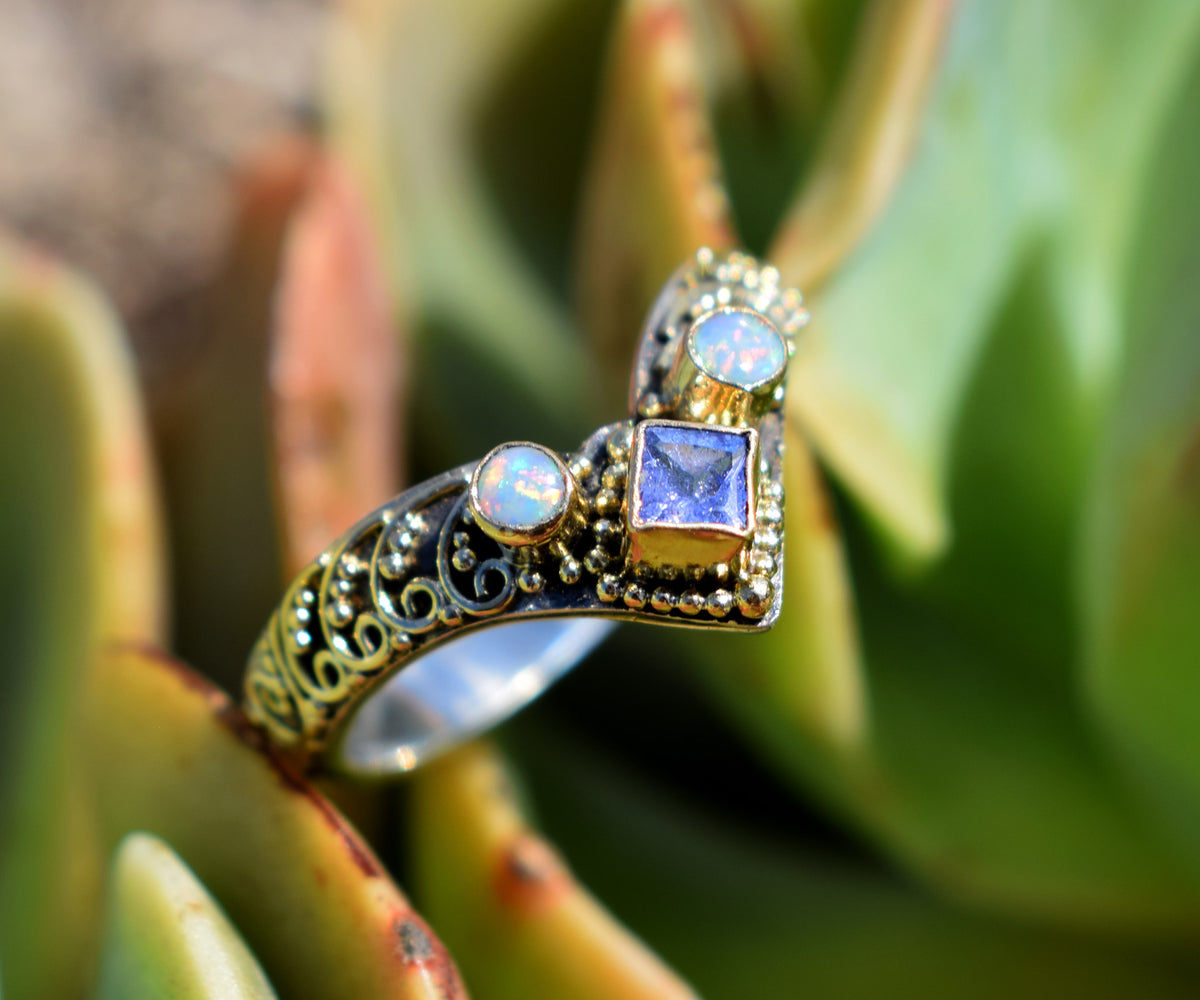 Anillo Fusion Princess Tanzanita y Opalos