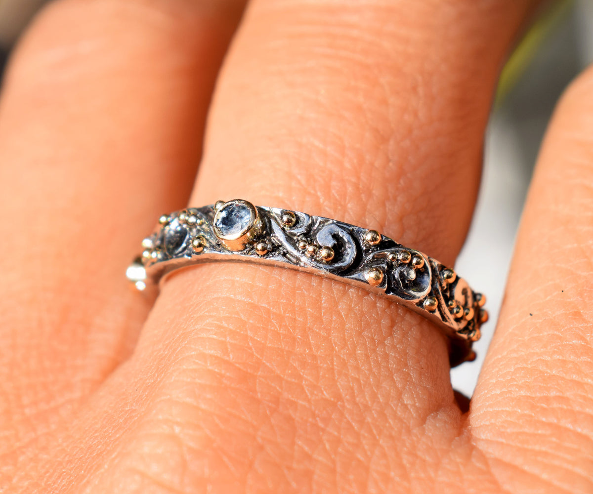 Anillo Basic Tallado Aguamarina