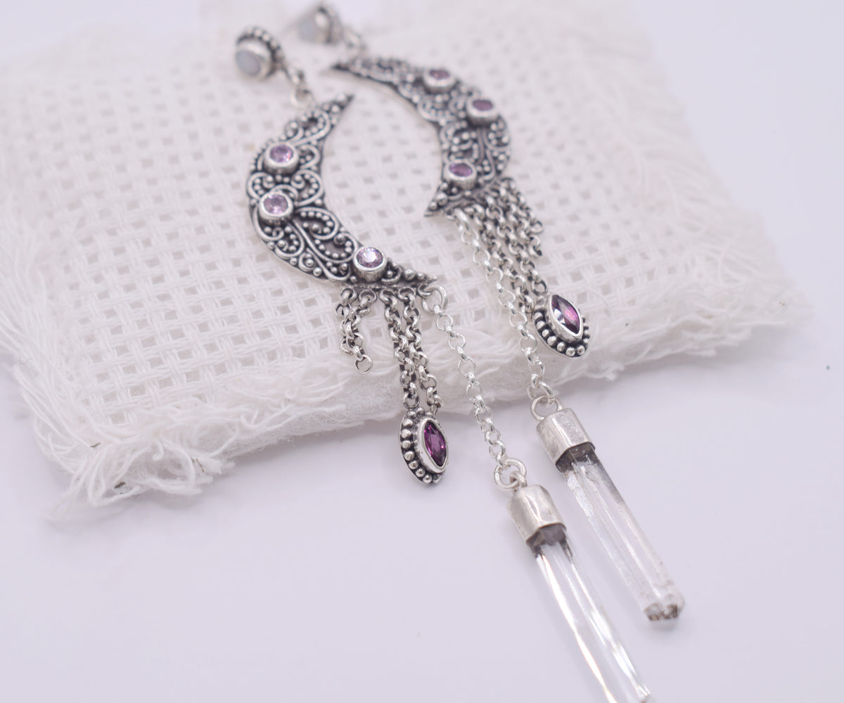 Aros Lluvia de Luna Zafiro Rosado