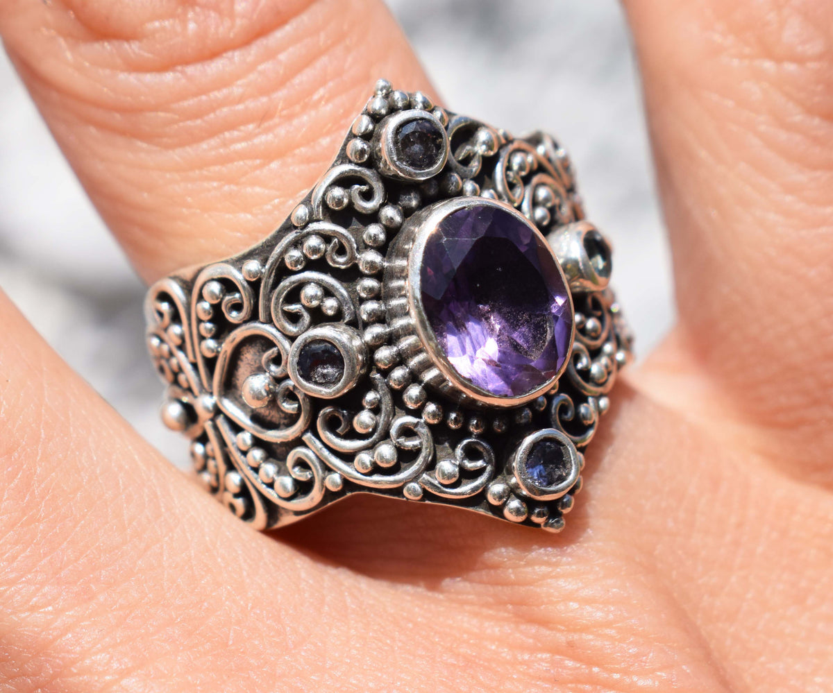 Anillo Peace Amatista Tanzanitas