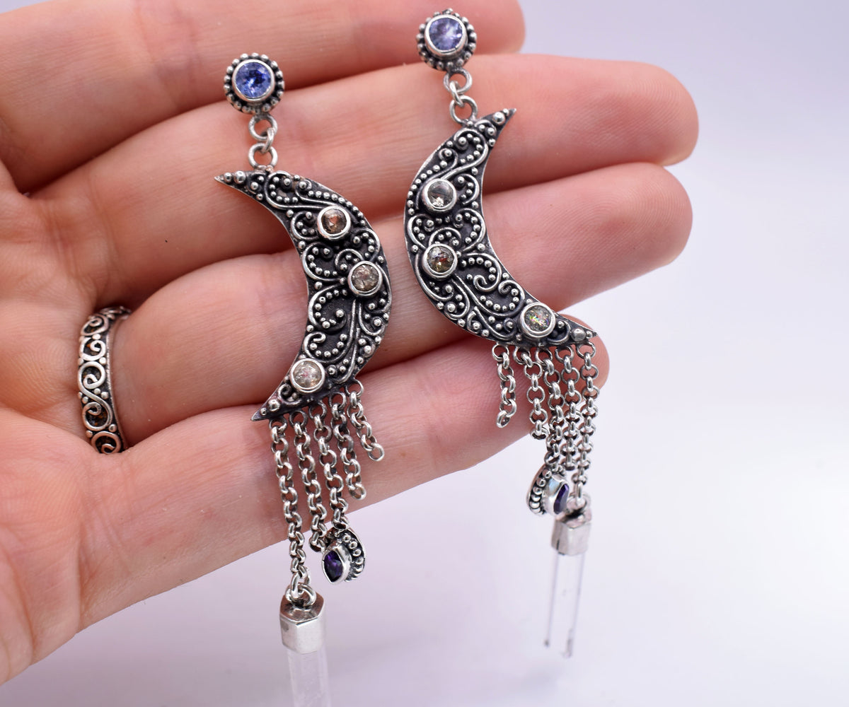 Aros Lluvia de Luna Zafiro Verde