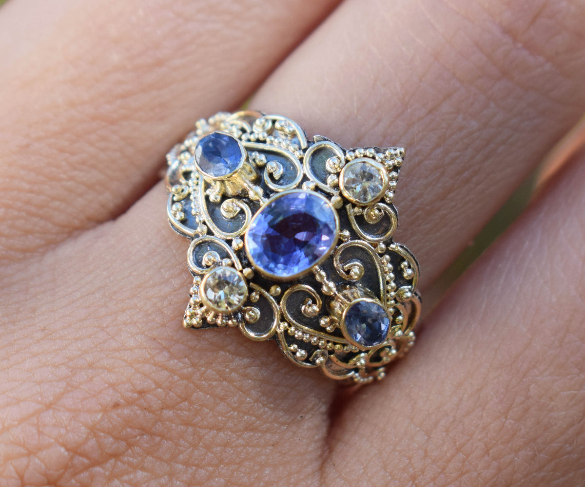 Anillo gold and silver Kerala Tanzanita