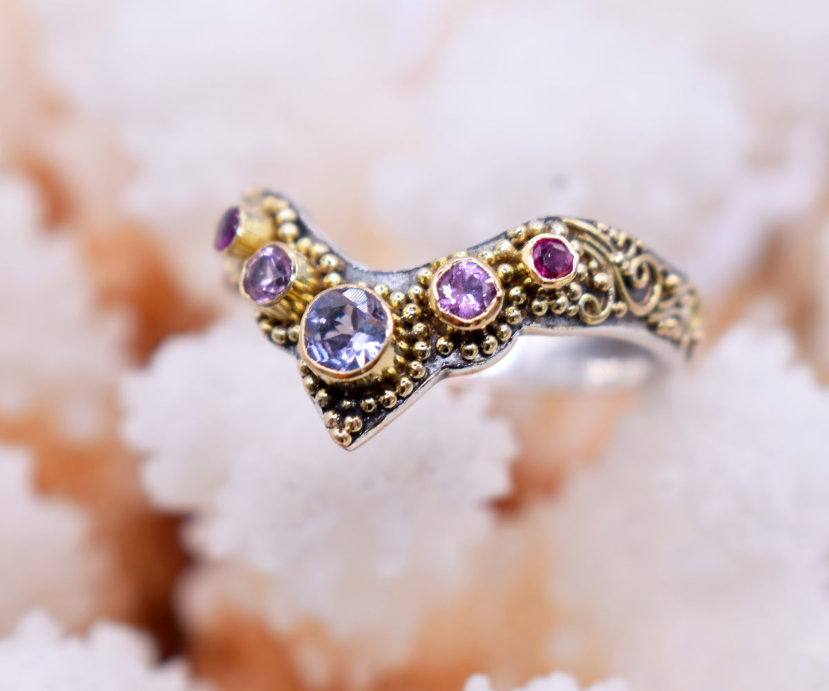 Anillo Fusión tanzanita y zafiros