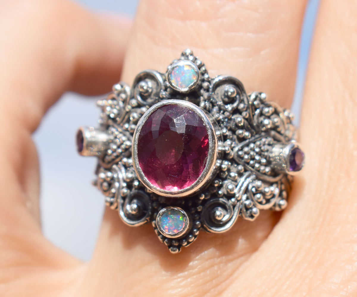 Anillo Lotus Rodolita Opalo