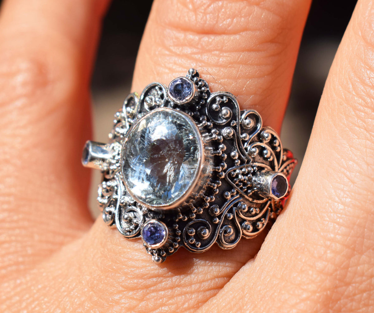 Anillo Lotus Aguamarina