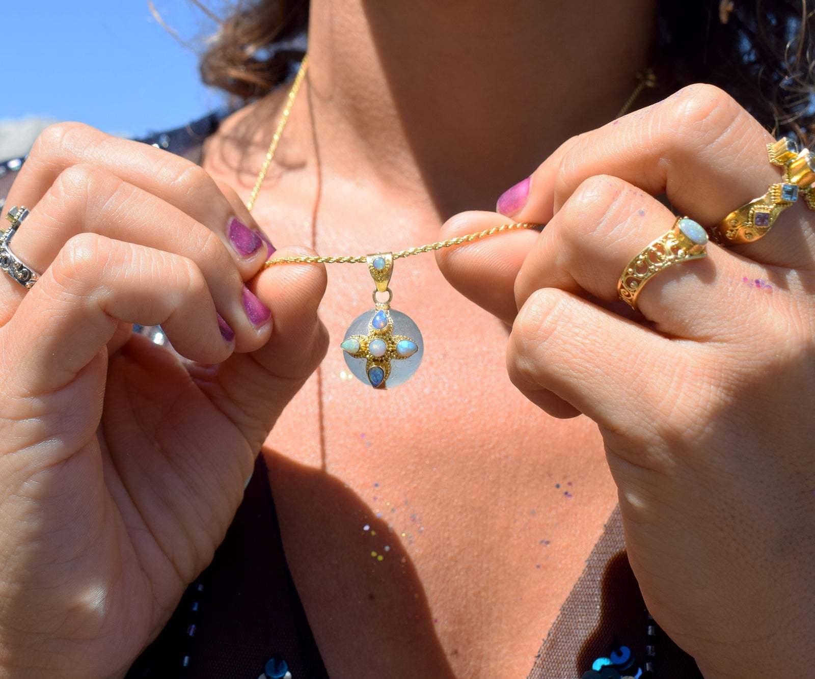 Amuleto Cruz del Sur Aguamarina