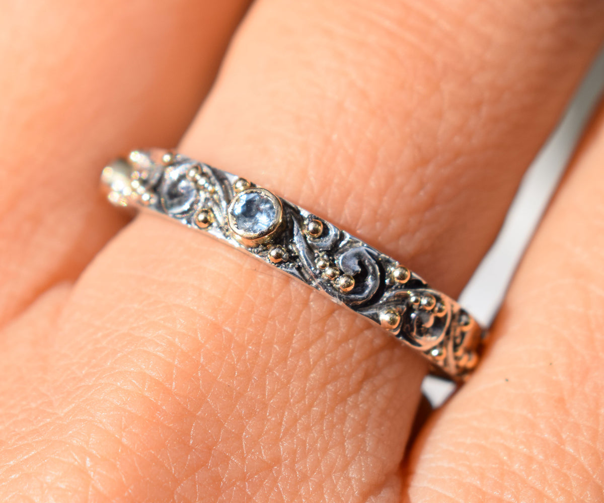 Anillo Basic Tallado Aguamarina