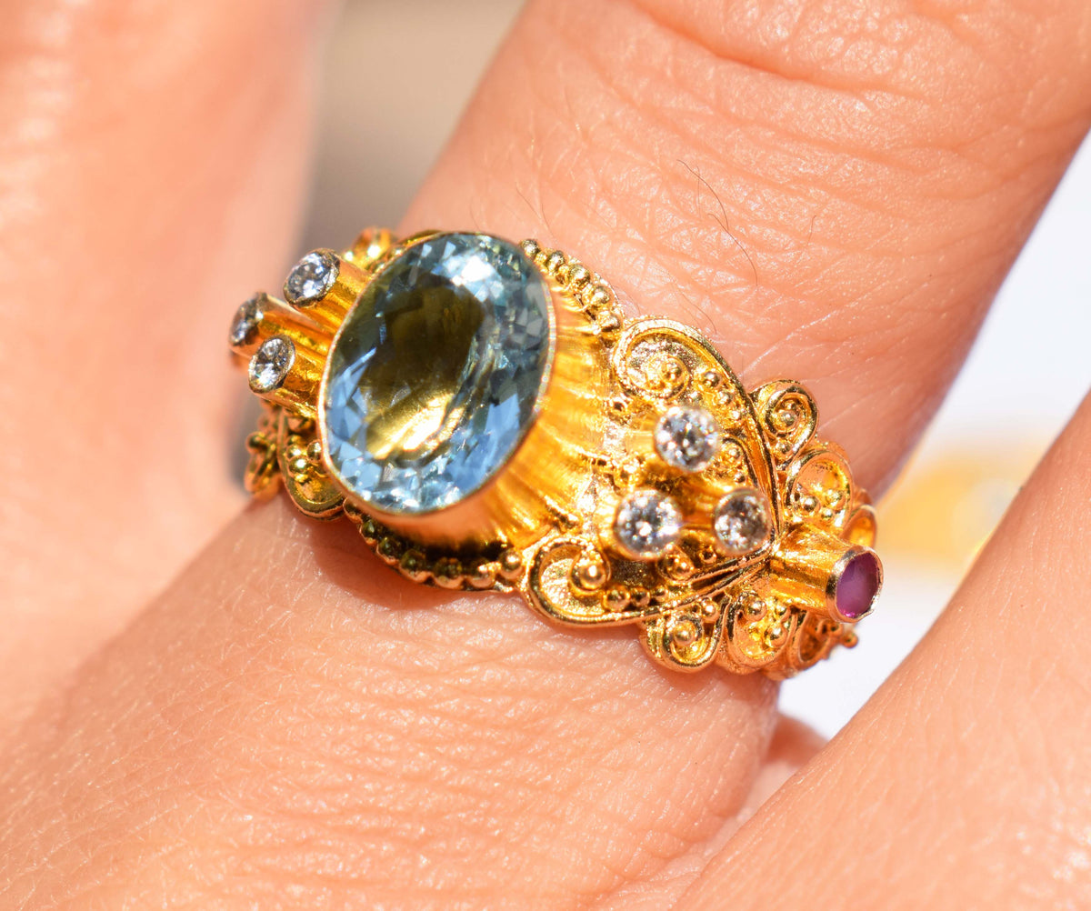 Anillo Kaya Gold Aguamarina