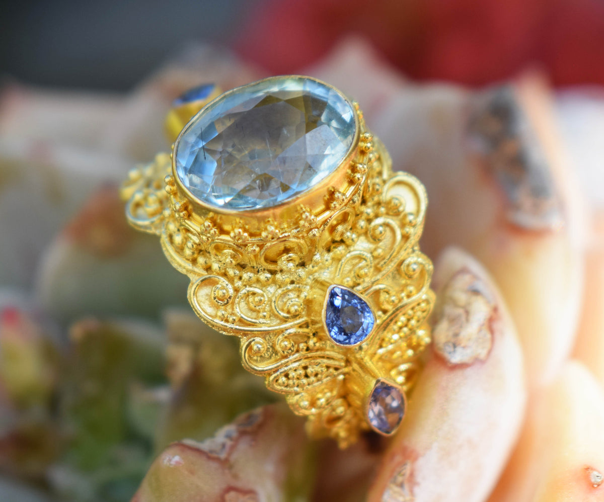 Anillo gold Antara Aguamarina