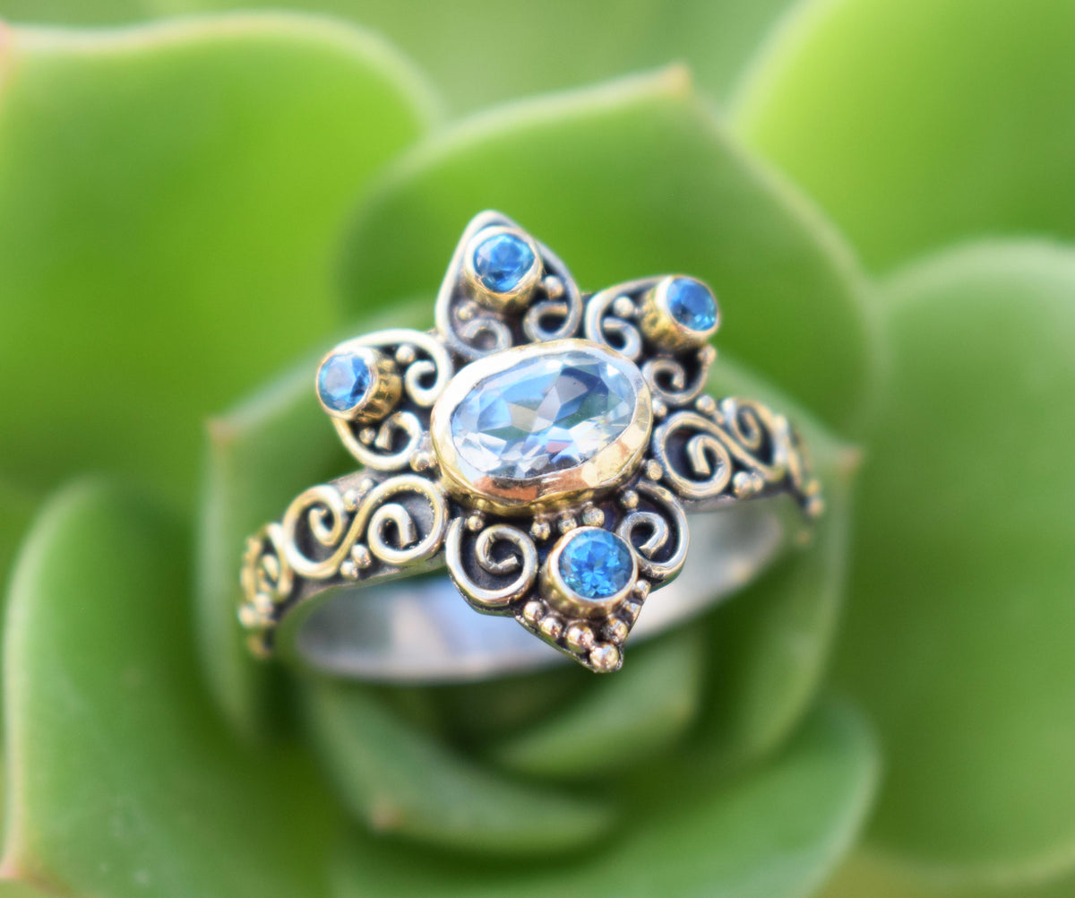 Anillo Cosmic Star Aguamarina