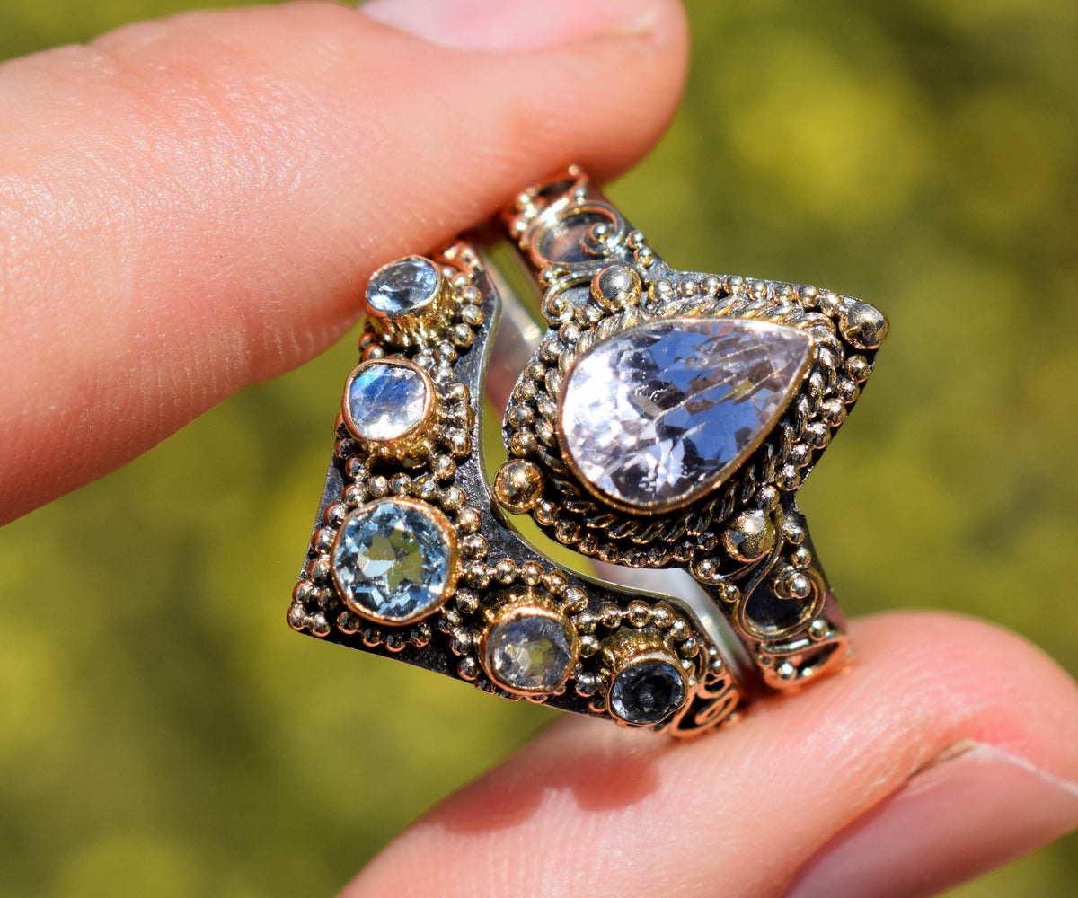 Anillo Fusión Queen Aguamarina