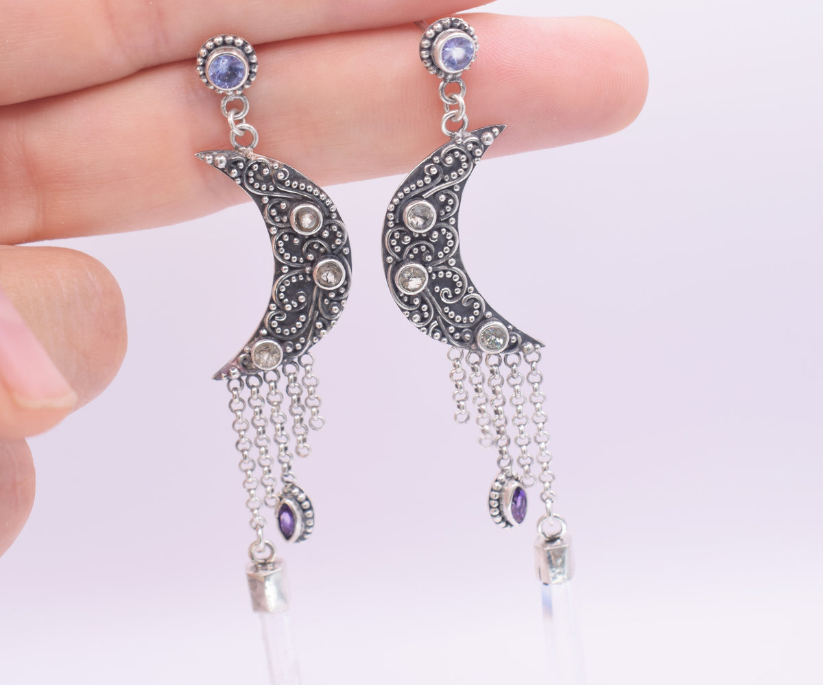 Aros Lluvia de Luna Zafiro Verde