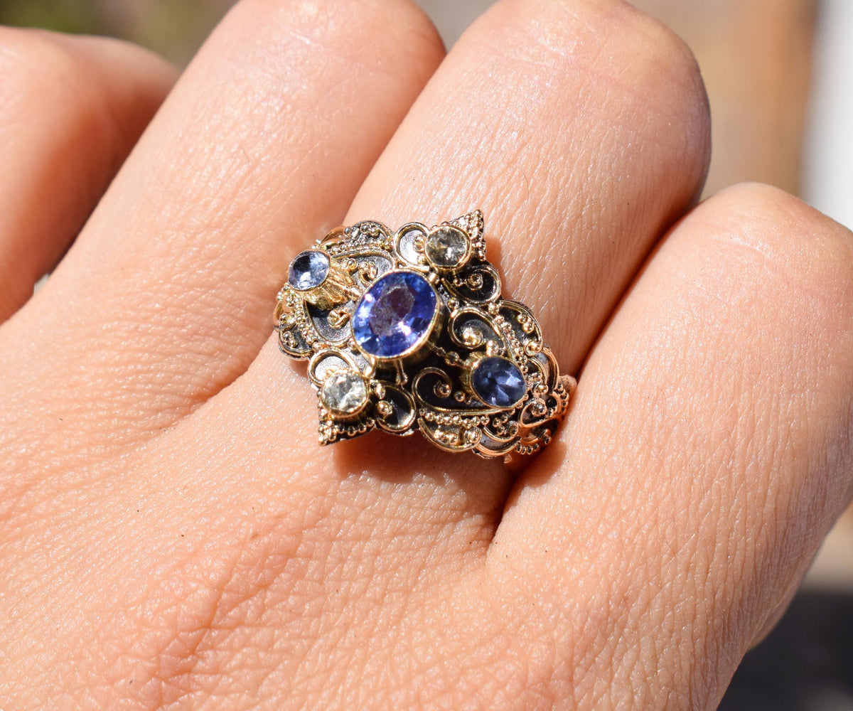 Anillo gold and silver Kerala Tanzanita