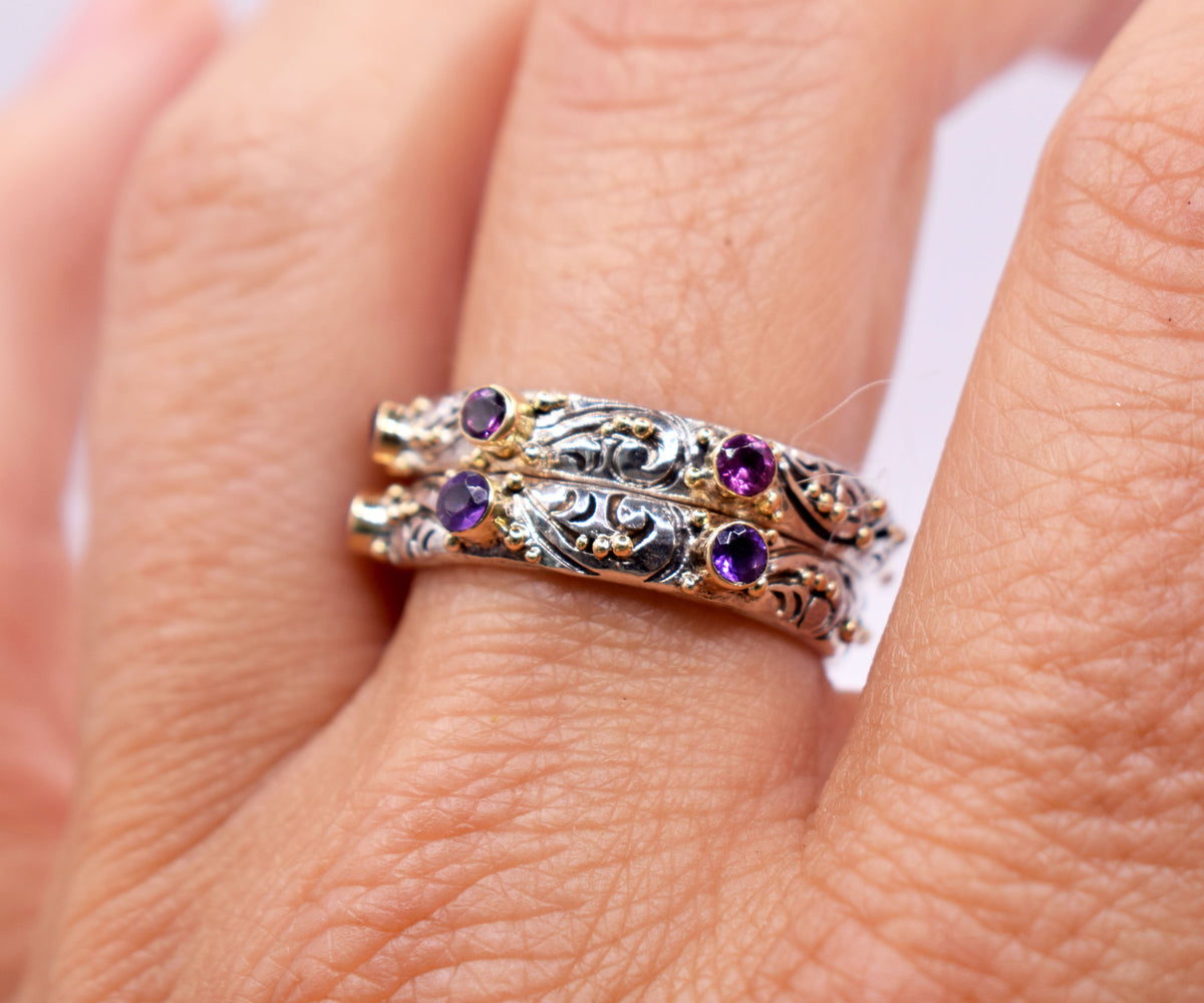 Anillo Basic Tallado Rodolitas