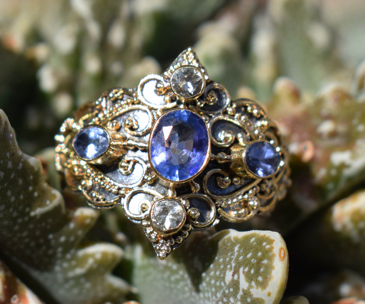 Anillo gold and silver Kerala Tanzanita