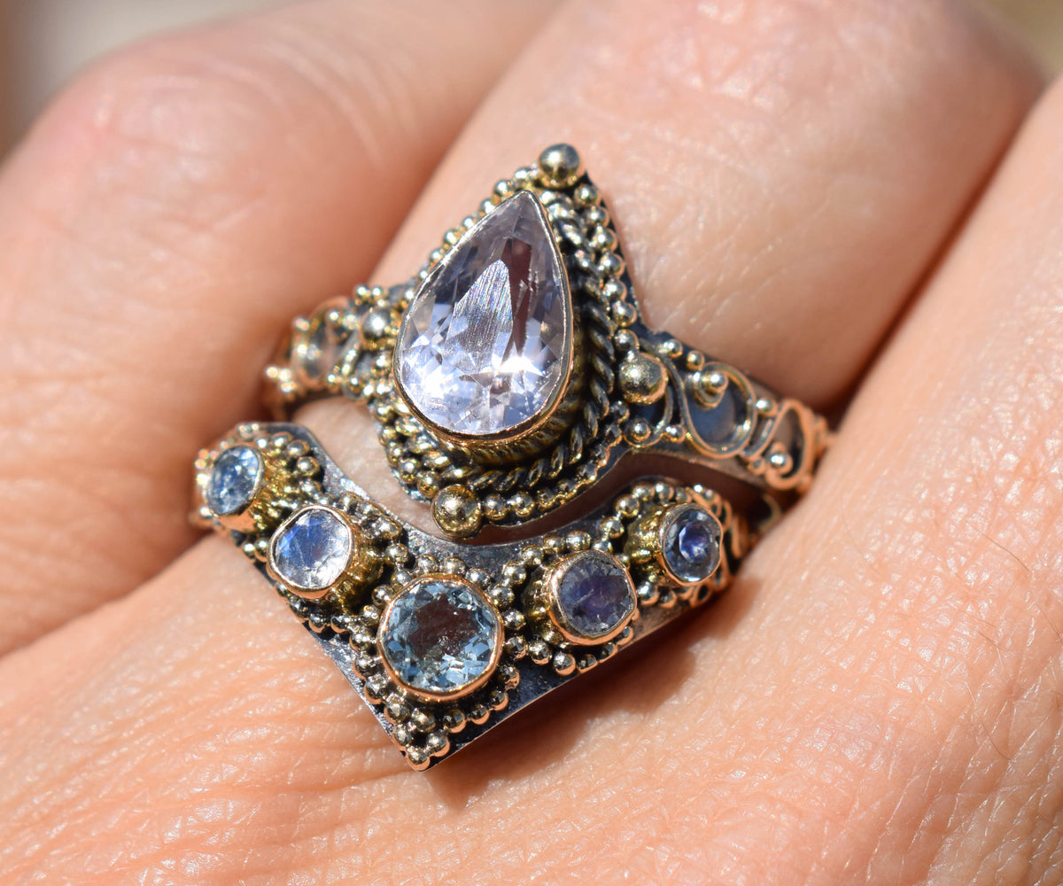 Anillo Fusión Queen Aguamarina