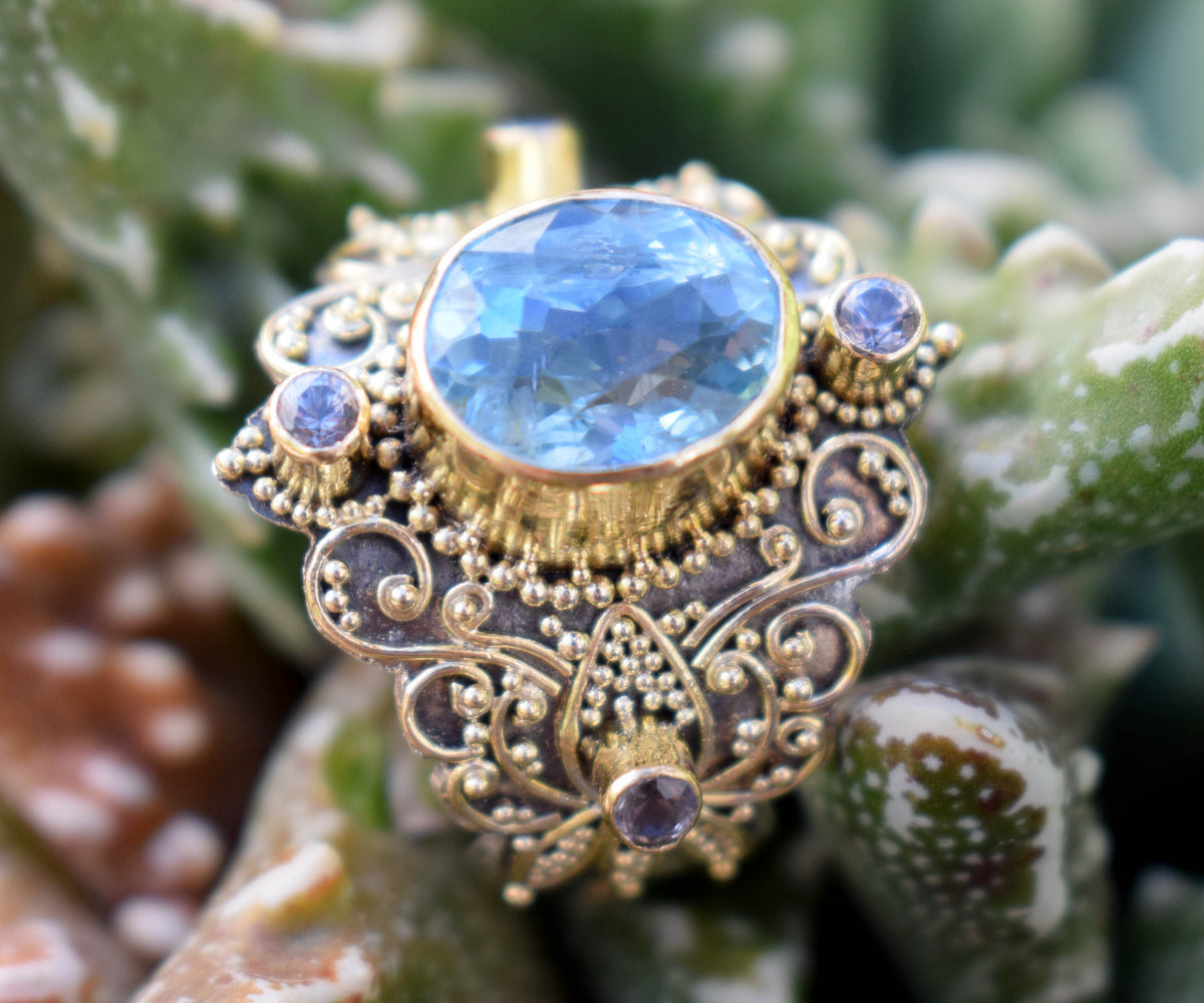 Anillo Lotus Aguamarina