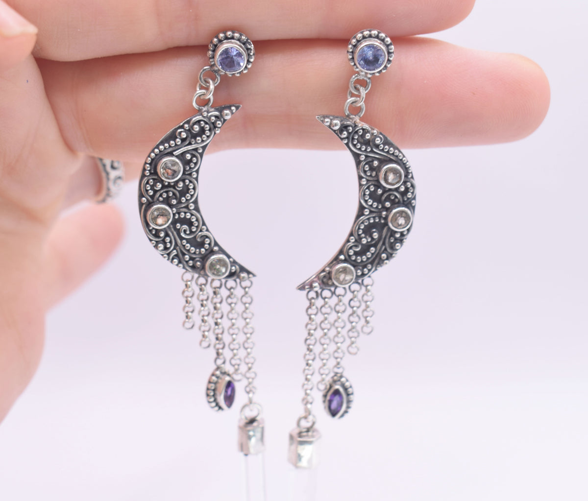 Aros Lluvia de Luna Zafiro Verde