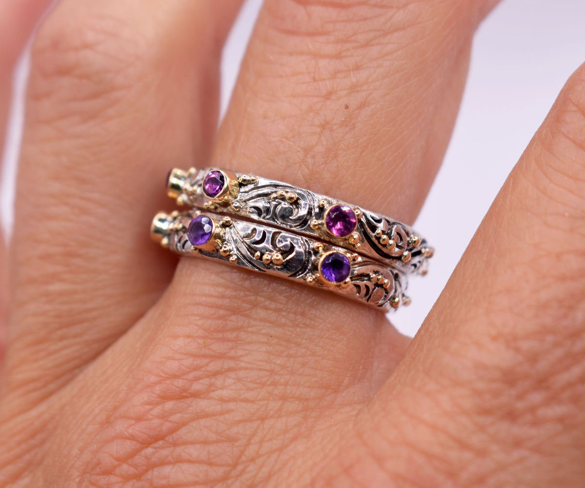 Anillo Basic Tallado Rodolitas