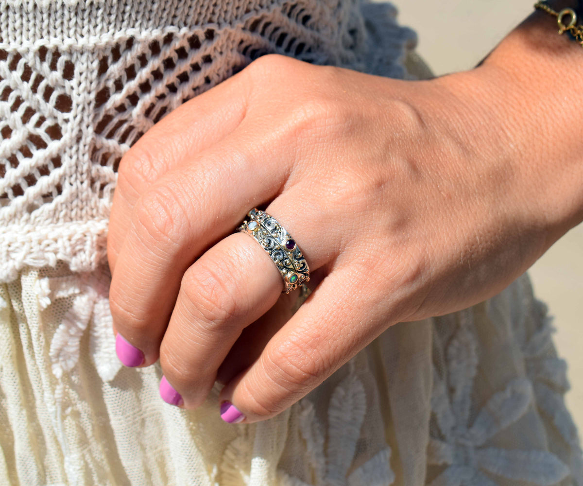 Anillo Basic Tallado Opalo