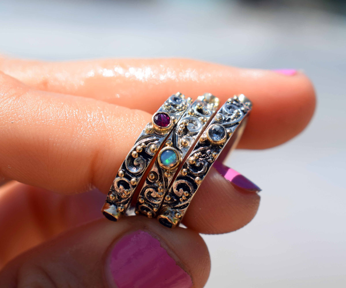 Anillo Basic Tallado Aguamarina