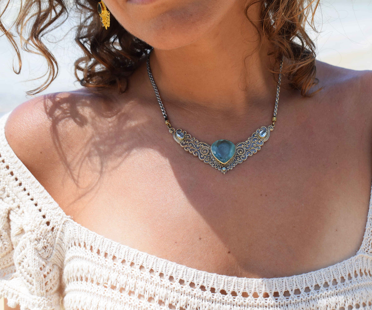 Collar Angel Wings Aguamarina