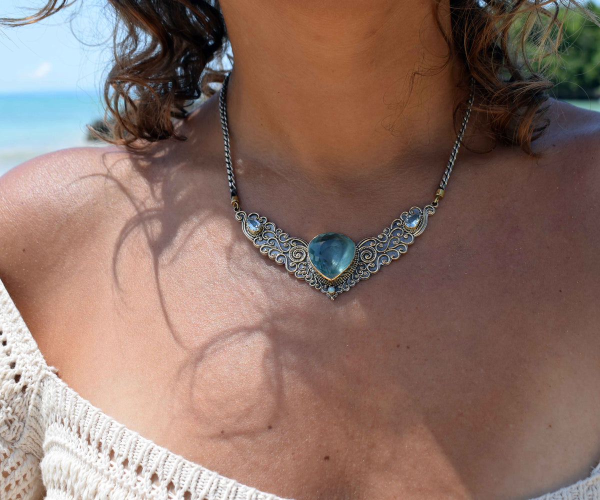 Collar Angel Wings Aguamarina