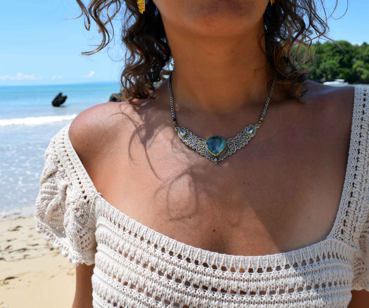 Collar Angel Wings Aguamarina