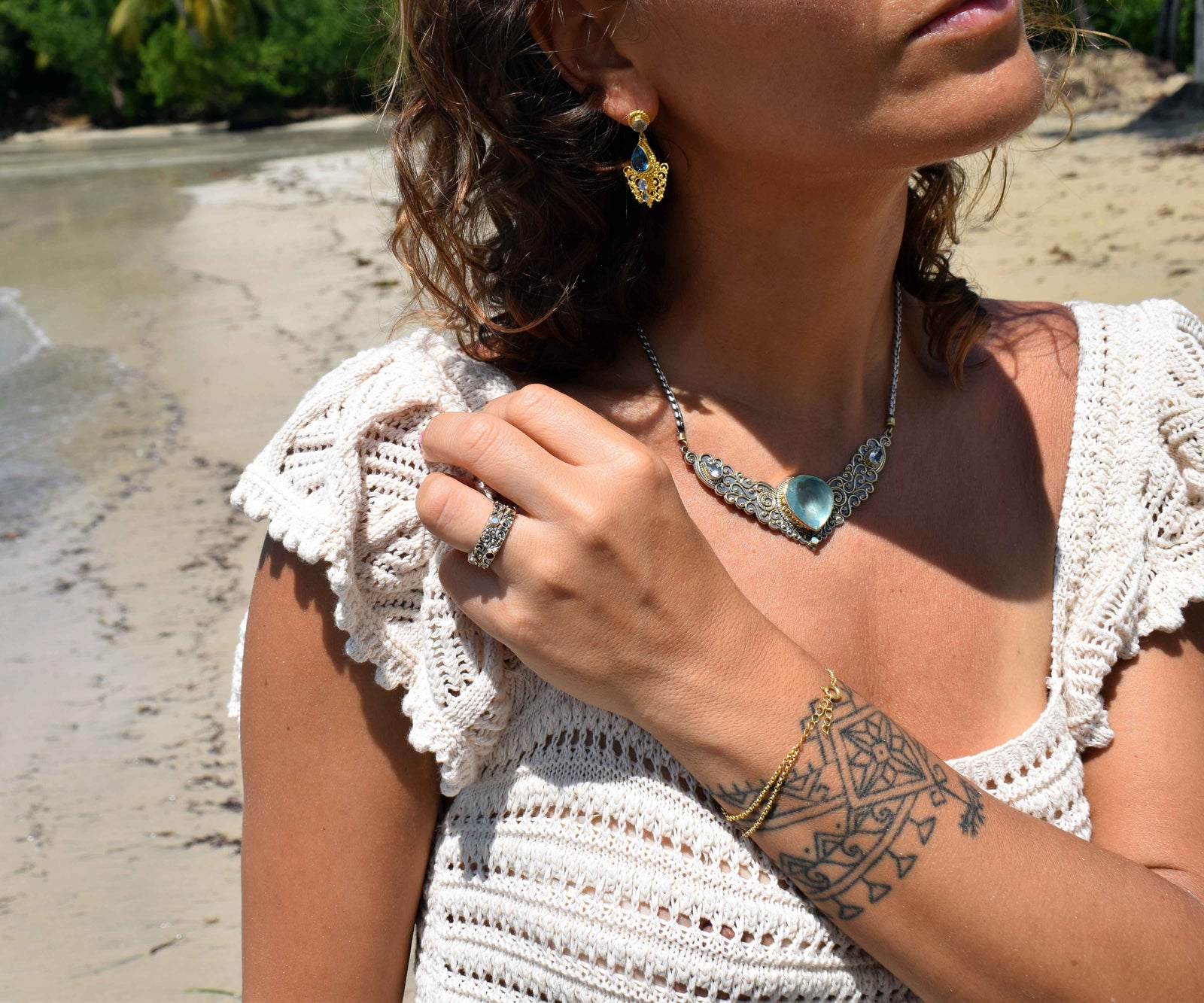 Collar Angel Wings Aguamarina